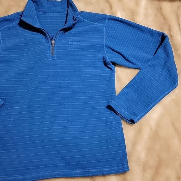 PATAGONIA BLUE STRIPED 3/4 ZIP FLEECE PULLOVER, SIZE 12 - UNISEX - Picture 3 of 8